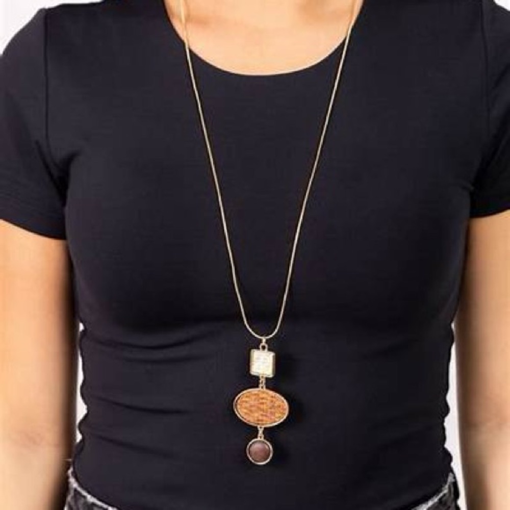 Paparazzi Gold and Brown Pendant Necklace